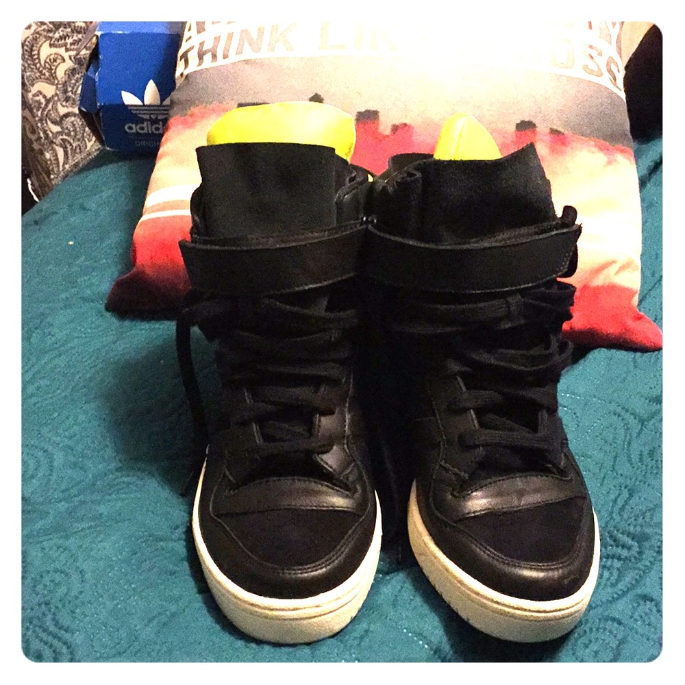 Black, suede Adidas high tops